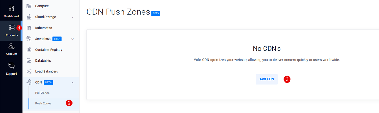 Create a new Vultr CDN Push Zone