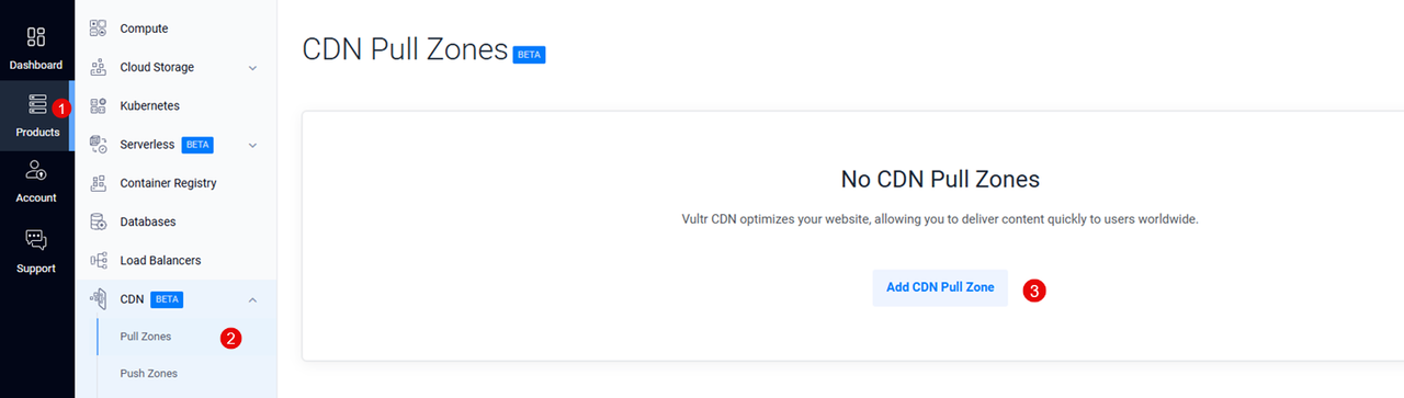 Create a new Vultr CDN Pull Zone