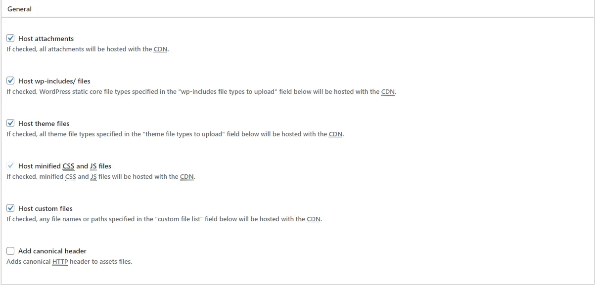 W3 Total Cache General CDN options