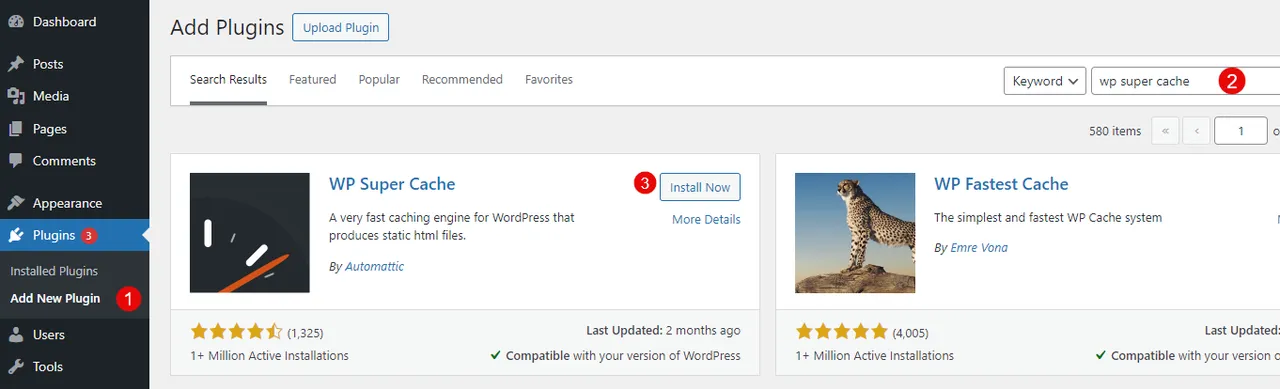 Install the WP Super Cache Plugin