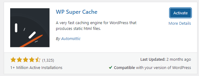 Activate the WP Super Cache Plugin