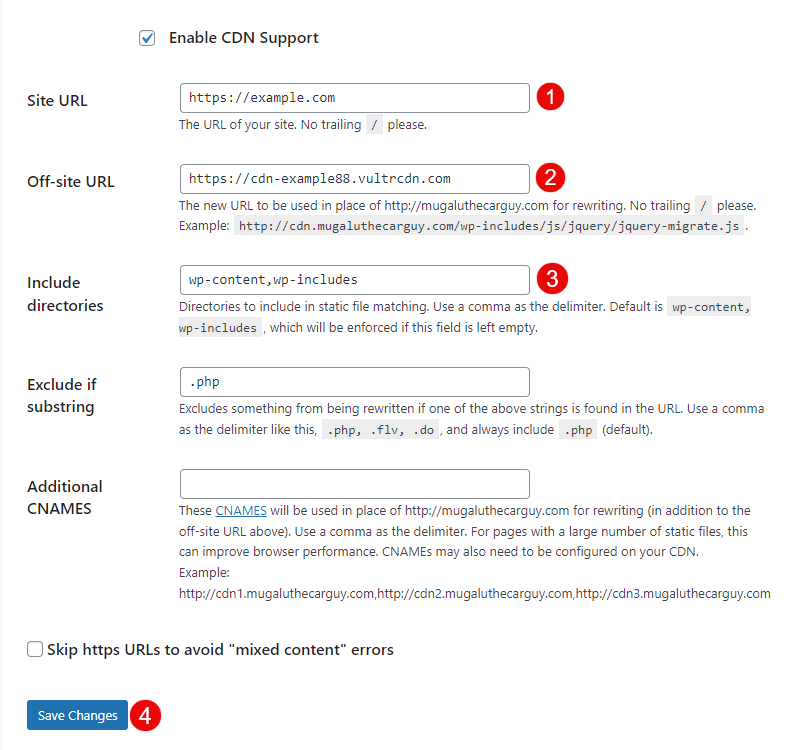 Configure WP Super Cache CDN Settings