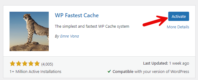 Activate WP Fastest Cache