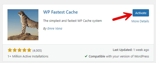 Activate WP Fastest Cache