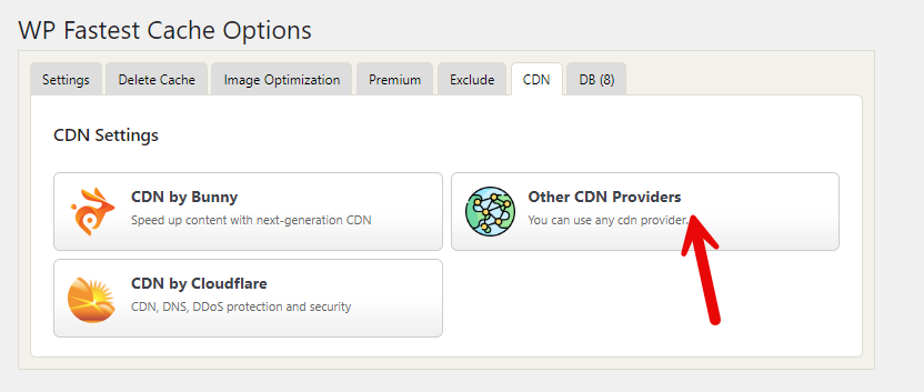 Select Other CDN Providers in WP Fastest Cache