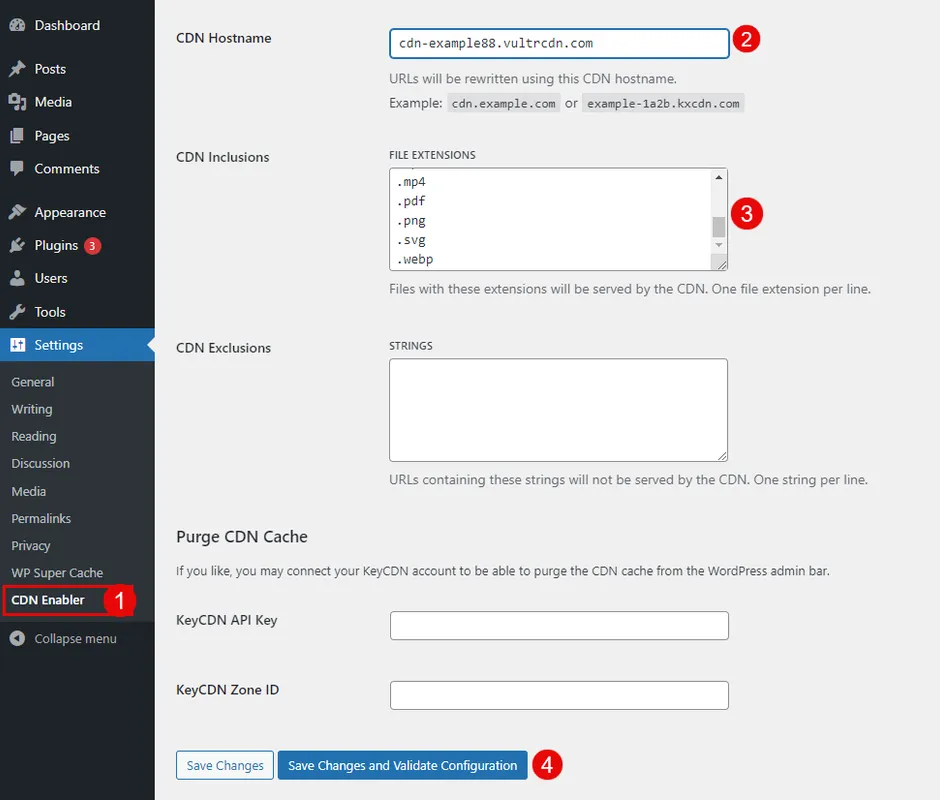 Configure the WordPress CDN Enabler Plugin