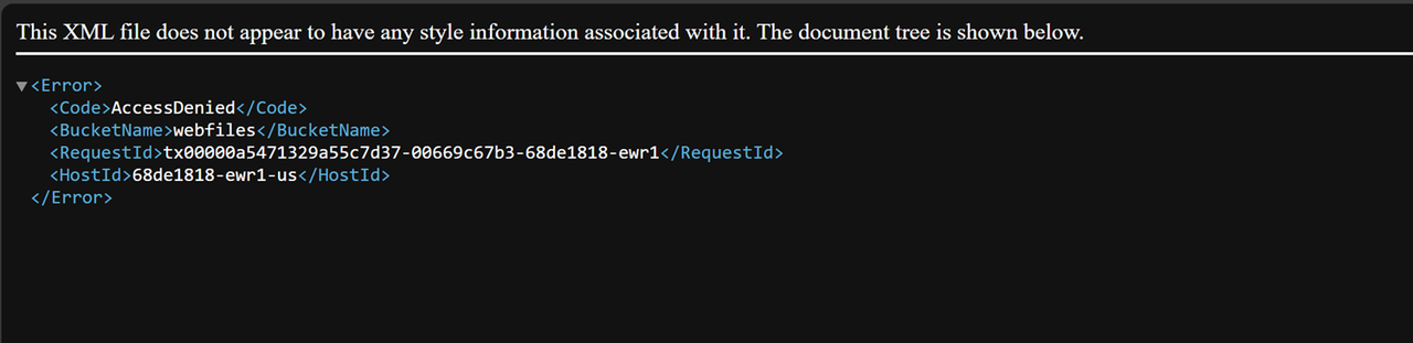 Verify the XML Object Storage error message