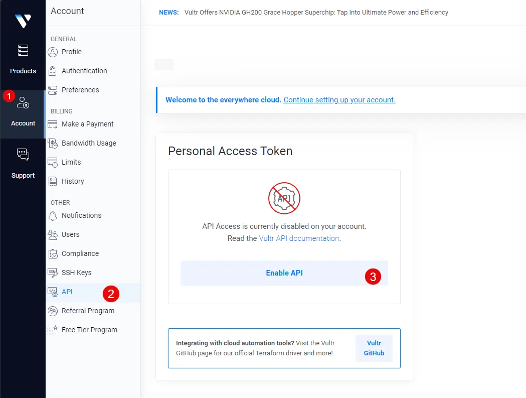 Enable a Vultr API Key