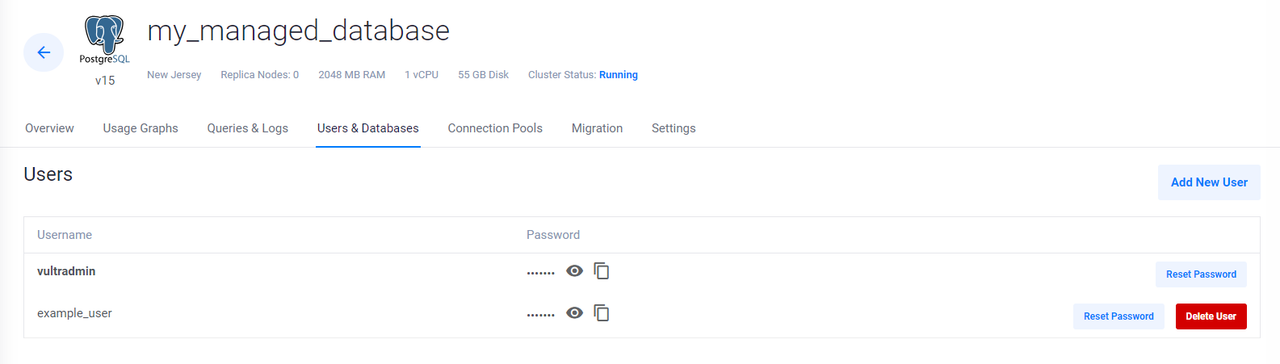 View Vultr Managed Database Users