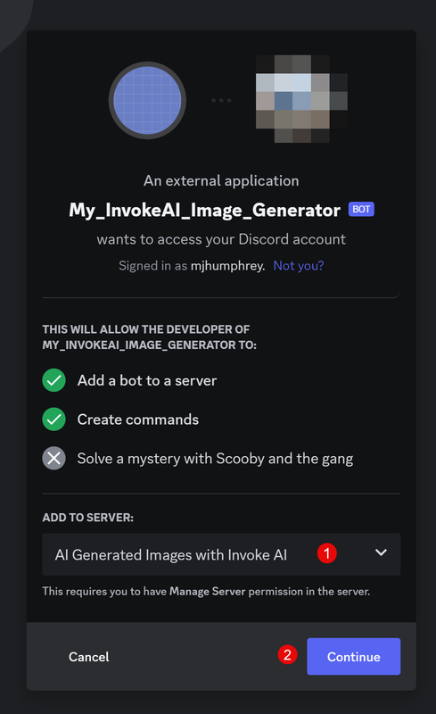 Select a Discord Server to associate with a Bot