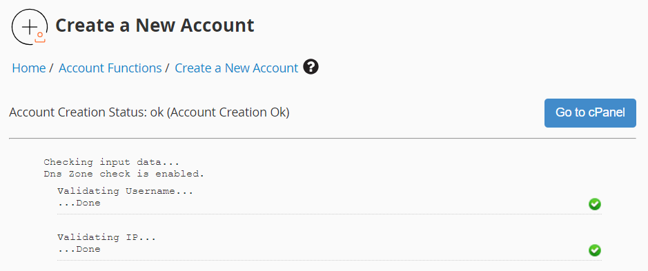 Create a new cPanel account