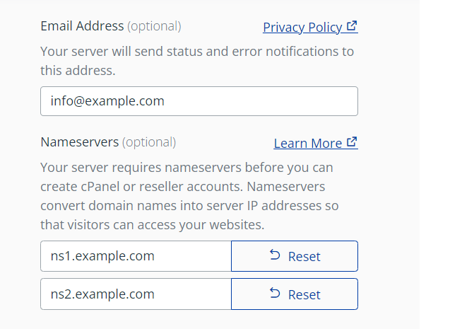 Configure the nameservers