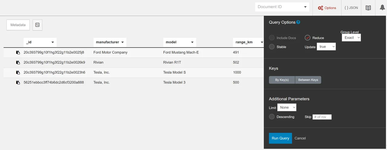 Turn on the Reduce Function in a View using the Fauxton Web UI