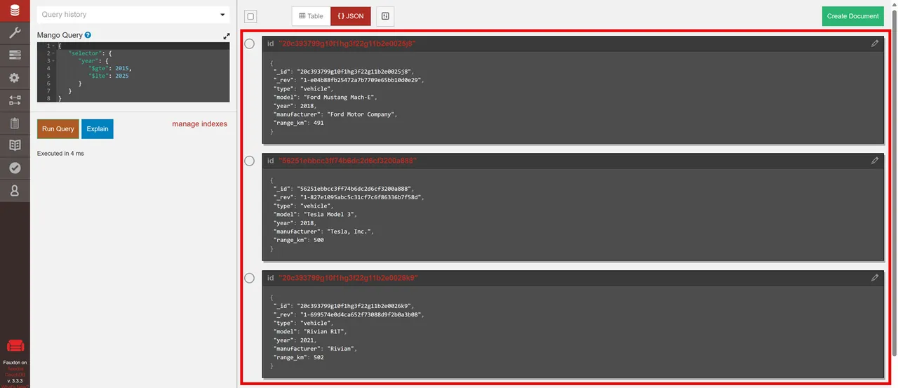 View a Mango Query Result using the Fauxton Web UI