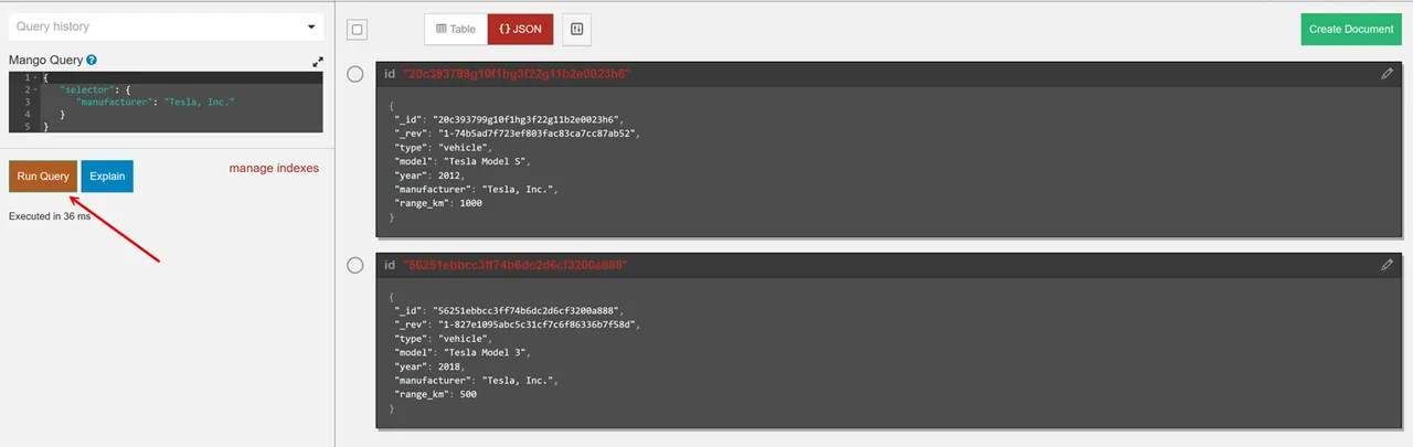 View a Mango Query Result using the Fauxton Web UI