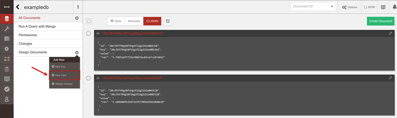 Create a New View using the Fauxton Web UI