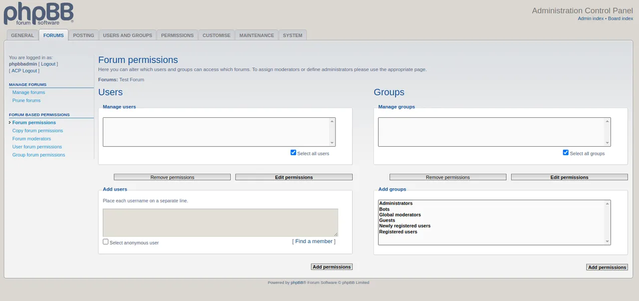 Enable phpBB Forum permissions