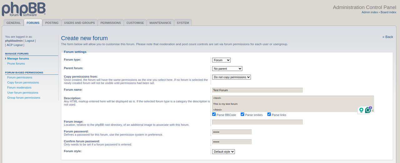 create a new phpBB forum