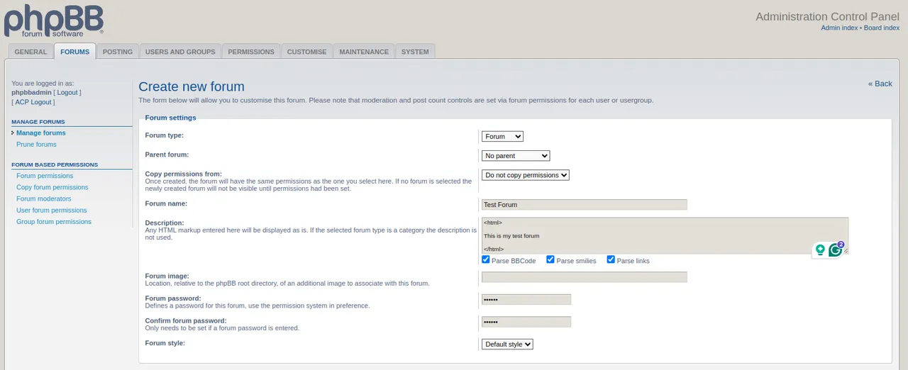create a new phpBB forum