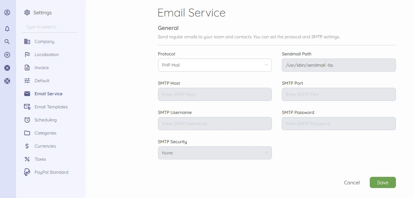 Enable Akaunting SMTP Server Settings to Send Invoice Mails
