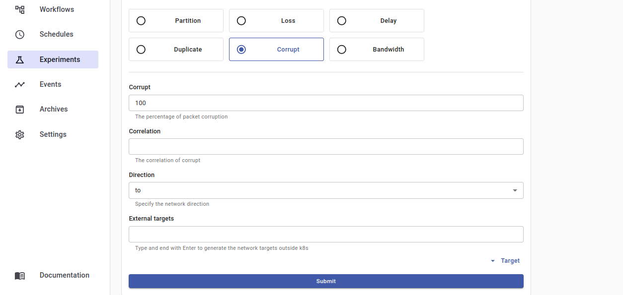 Select experiment action