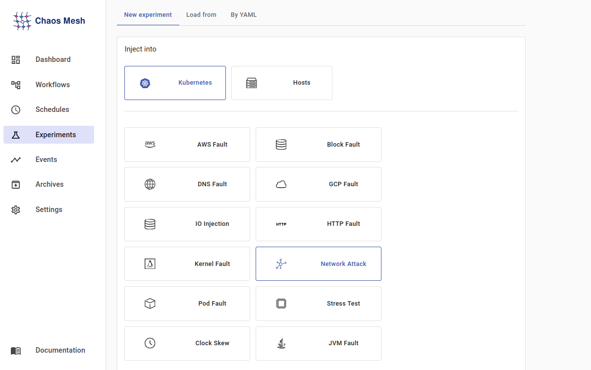 Select experiment type