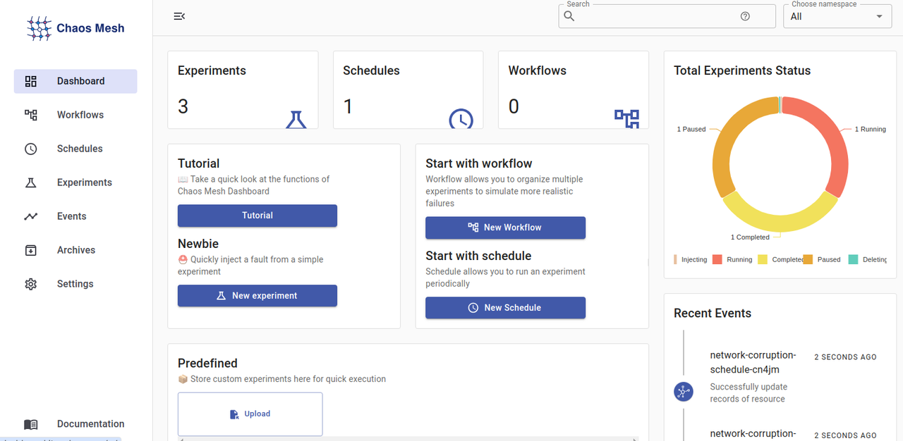 Chaos Mesh dashboard