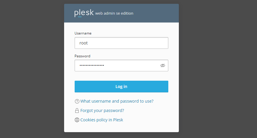 Log in to Plesk