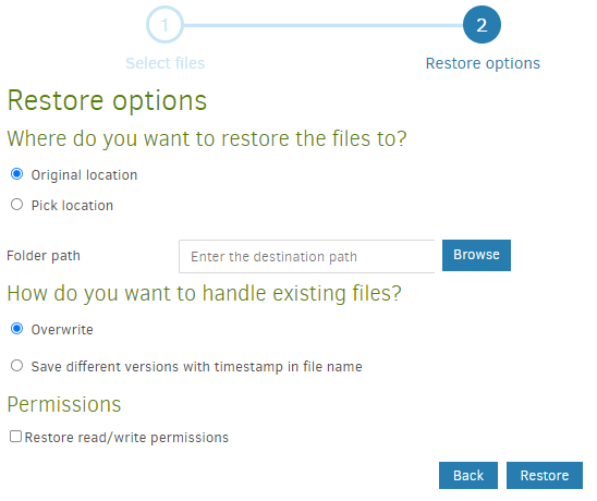 Select Restoration path