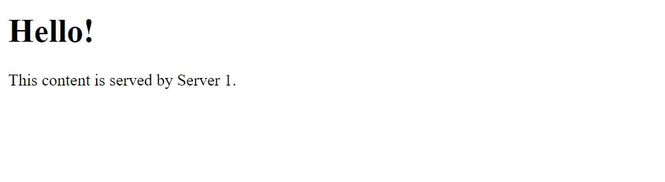 Server 1 web page contents delivered through HAProxy Server