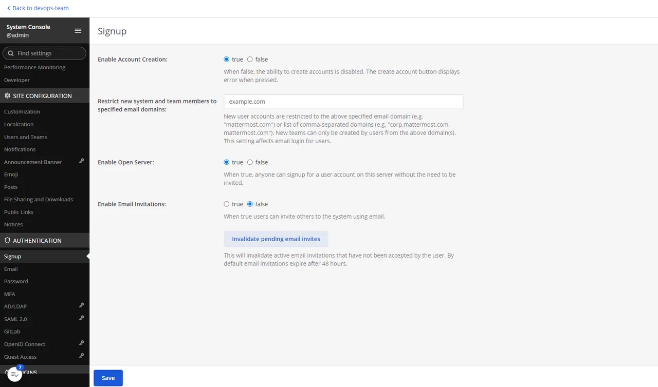 Configure Mattermost User SignUp Options