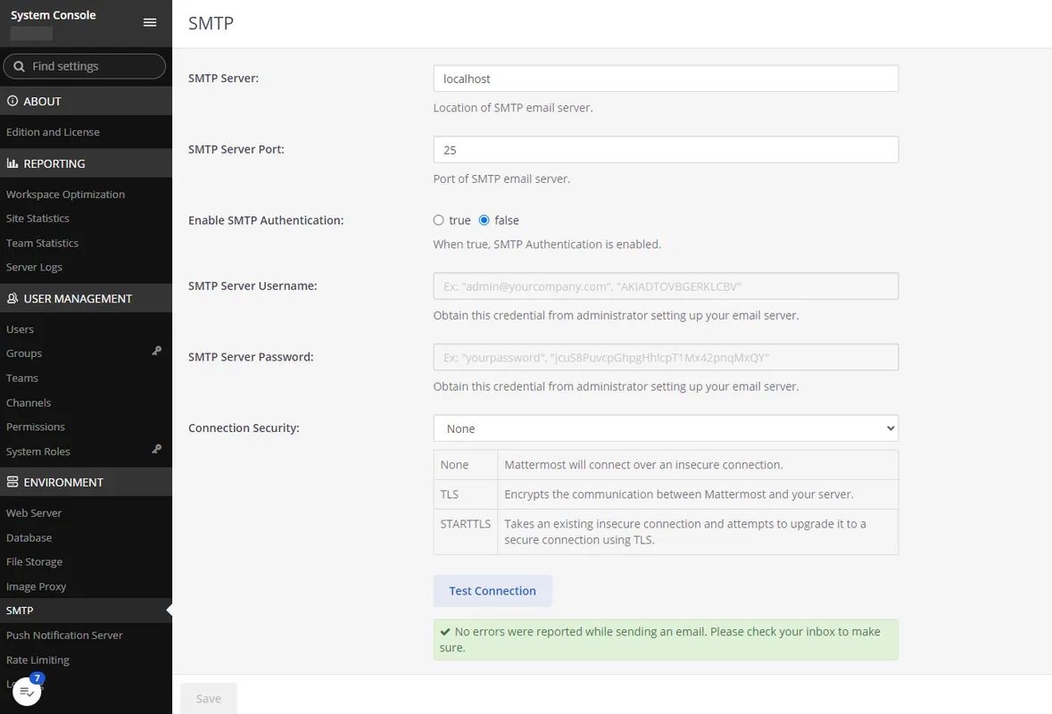 Test the Mattermost Email Settings
