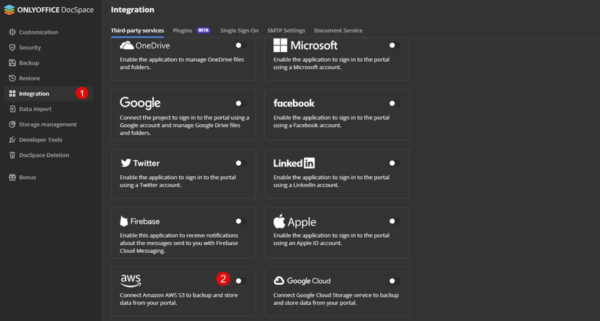 Access the OnlyOffice integration plugins