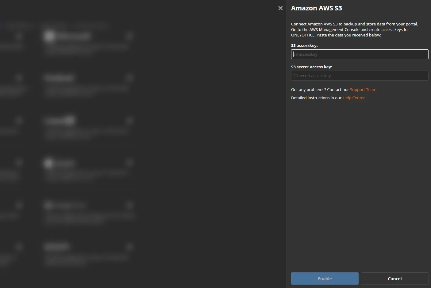 Enable the OnlyOffice S3 Third Party Service Plugin