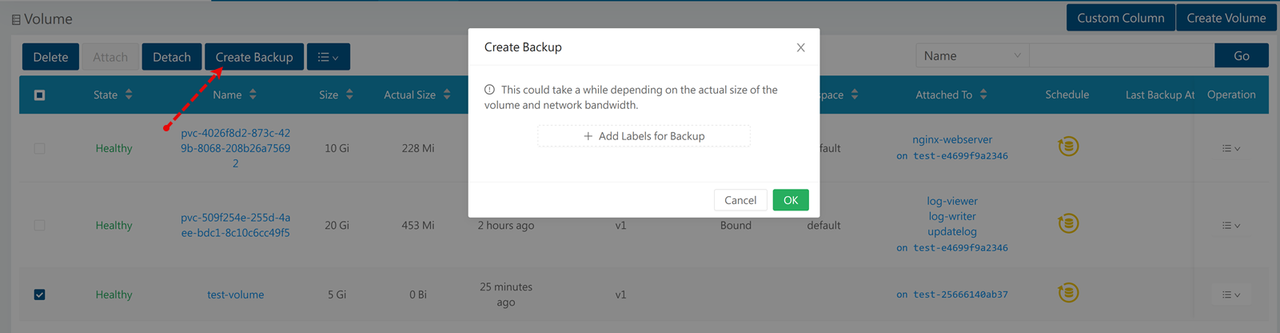 Create a Longhorn Volume Backup