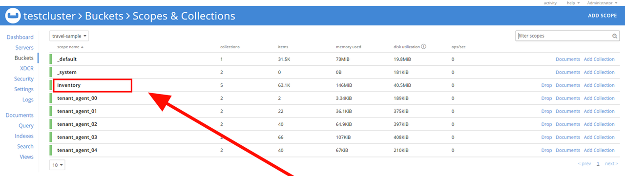 Inspect the Travel Dataset With The Couchbase Web Interface