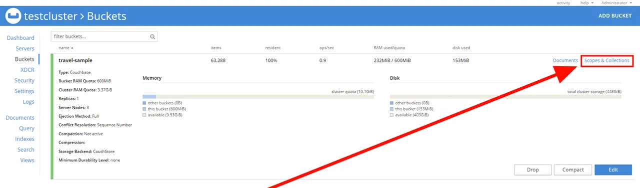 Inspect the Travel Dataset With The Couchbase Web Interface