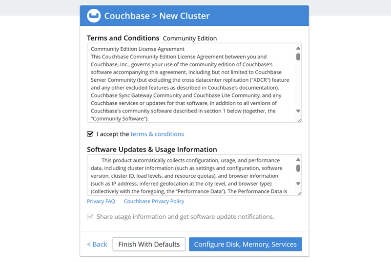 Finish the Cluster Installation with the Couchbase Server Web Interface