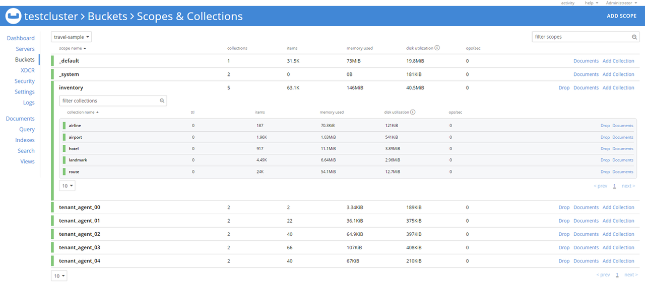 Inspect the Travel Dataset With The Couchbase Web Interface