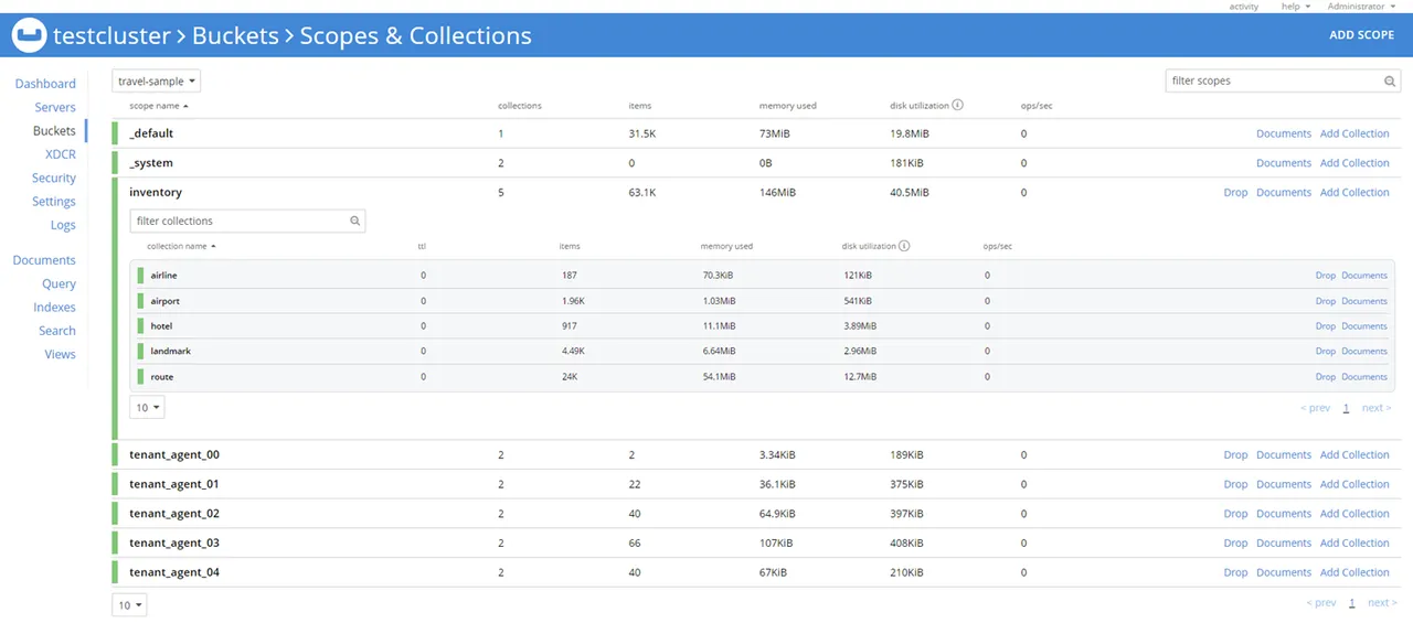 Inspect the Travel Dataset With The Couchbase Web Interface