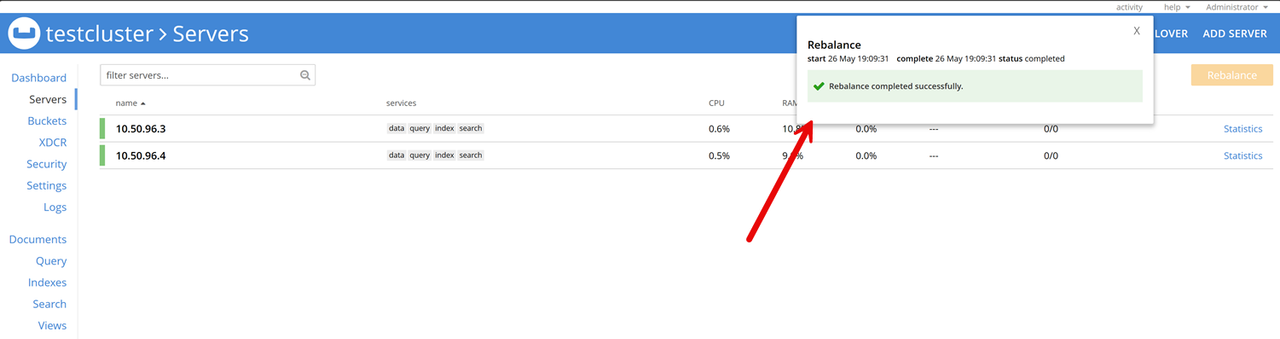 Rebalance the Cluster with the Couchbase Server Web Interface