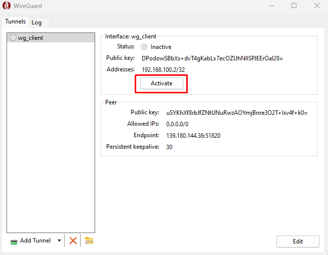Activate WireGuard Tunnel