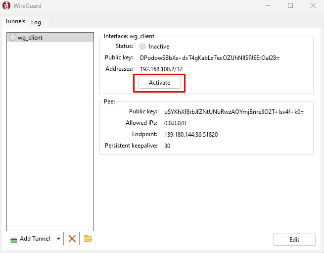 Activate WireGuard Tunnel