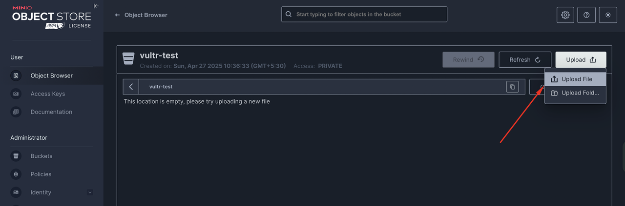 Upload new Files to a MinIO bucket