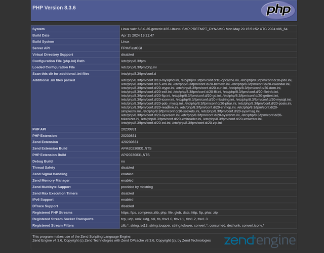 Screenshot of PHP 8.3 information web page