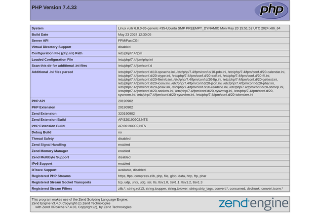 PHP 7.4 information page