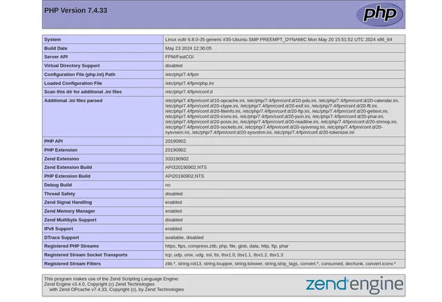 PHP 7.4 information page