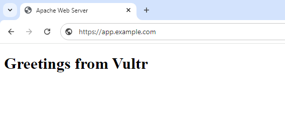 Apache Virtual Host with a Greetings from Vultr message