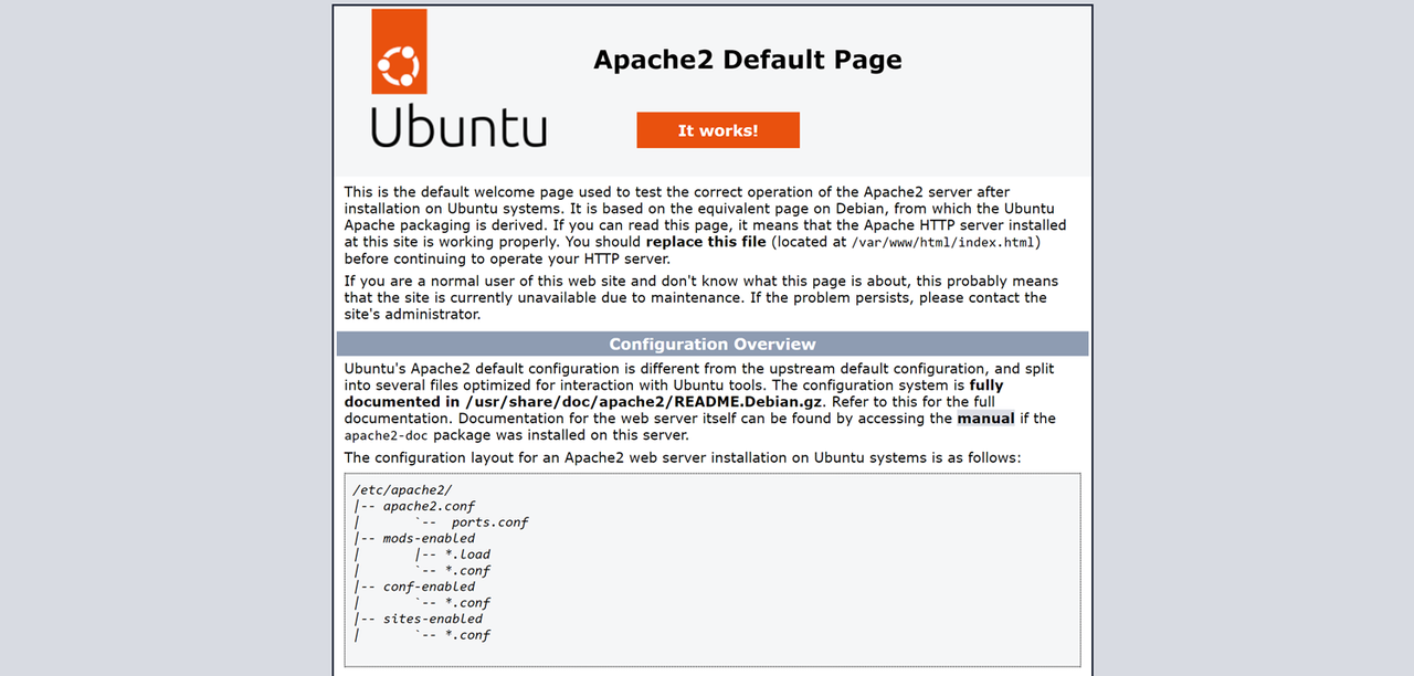 Test access to the default Apache web page