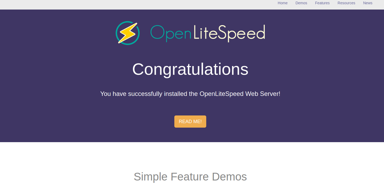 The default OpenLiteSpeed virtual host page